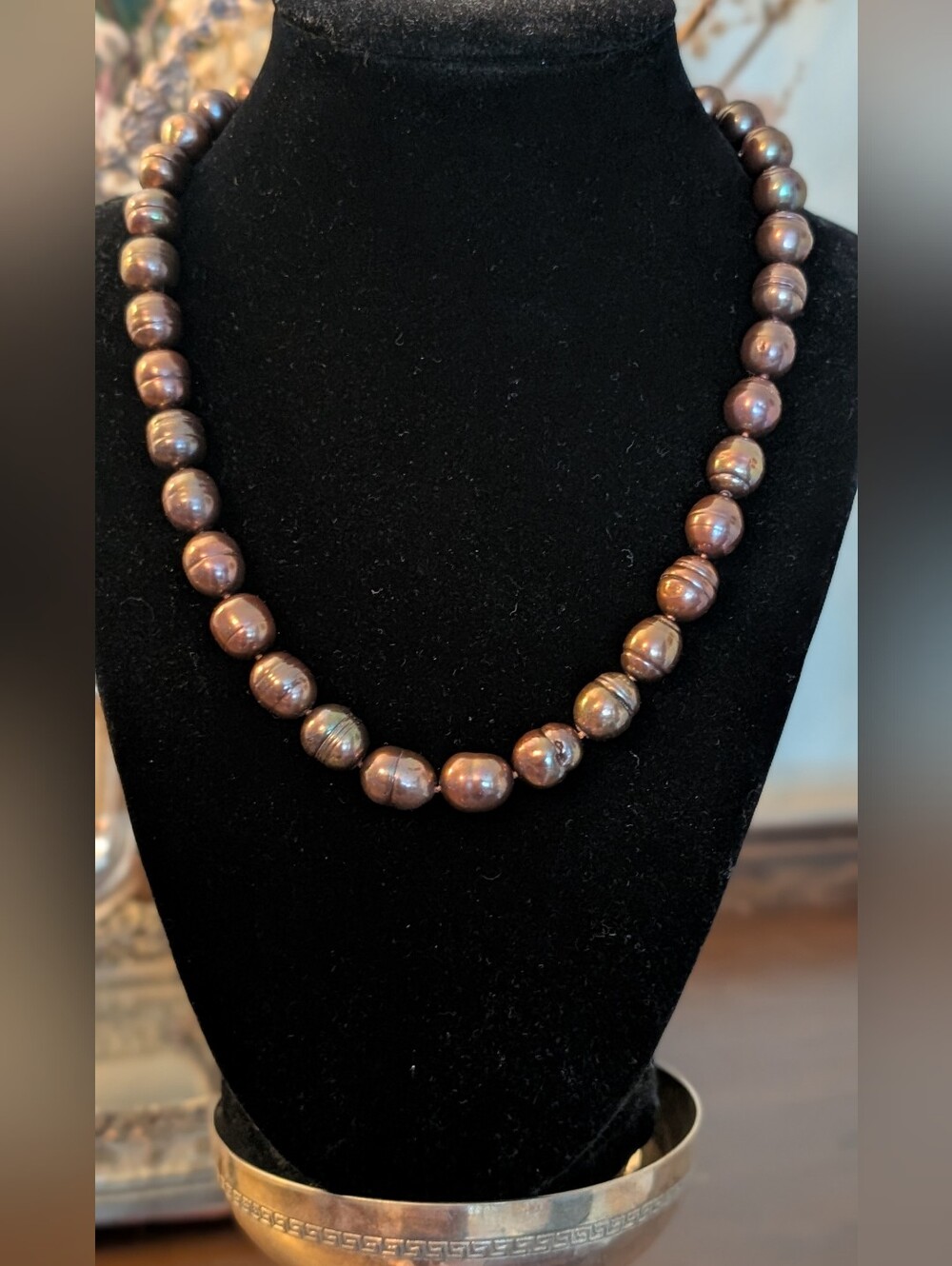 Classic Iridescent Golden Brown Baroque Fresh Warer Real Pearl Necklace